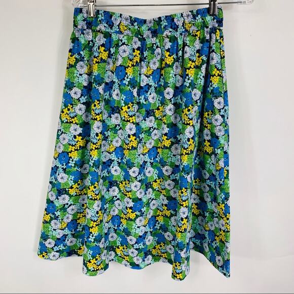 1901 Floral Midi Skirt Blues Green Gold Floral Small NWT - Picture 5 of 6